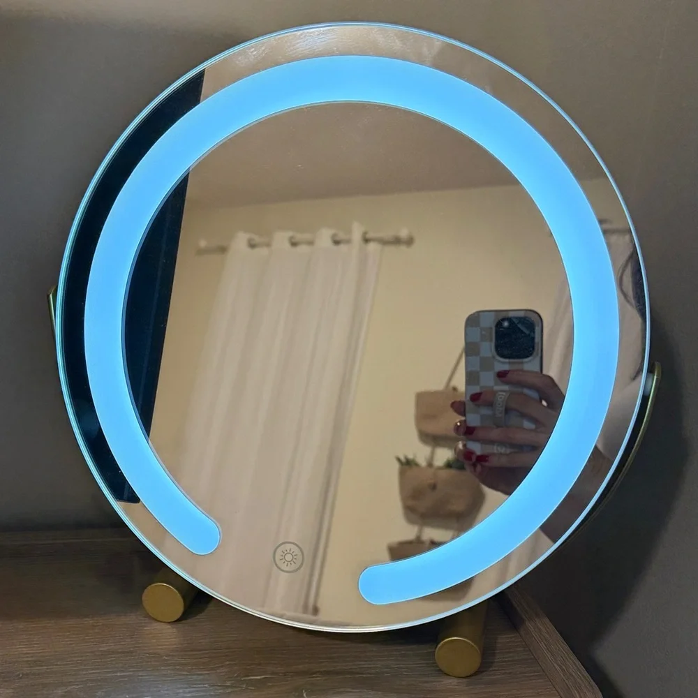 Round gold desk mirror